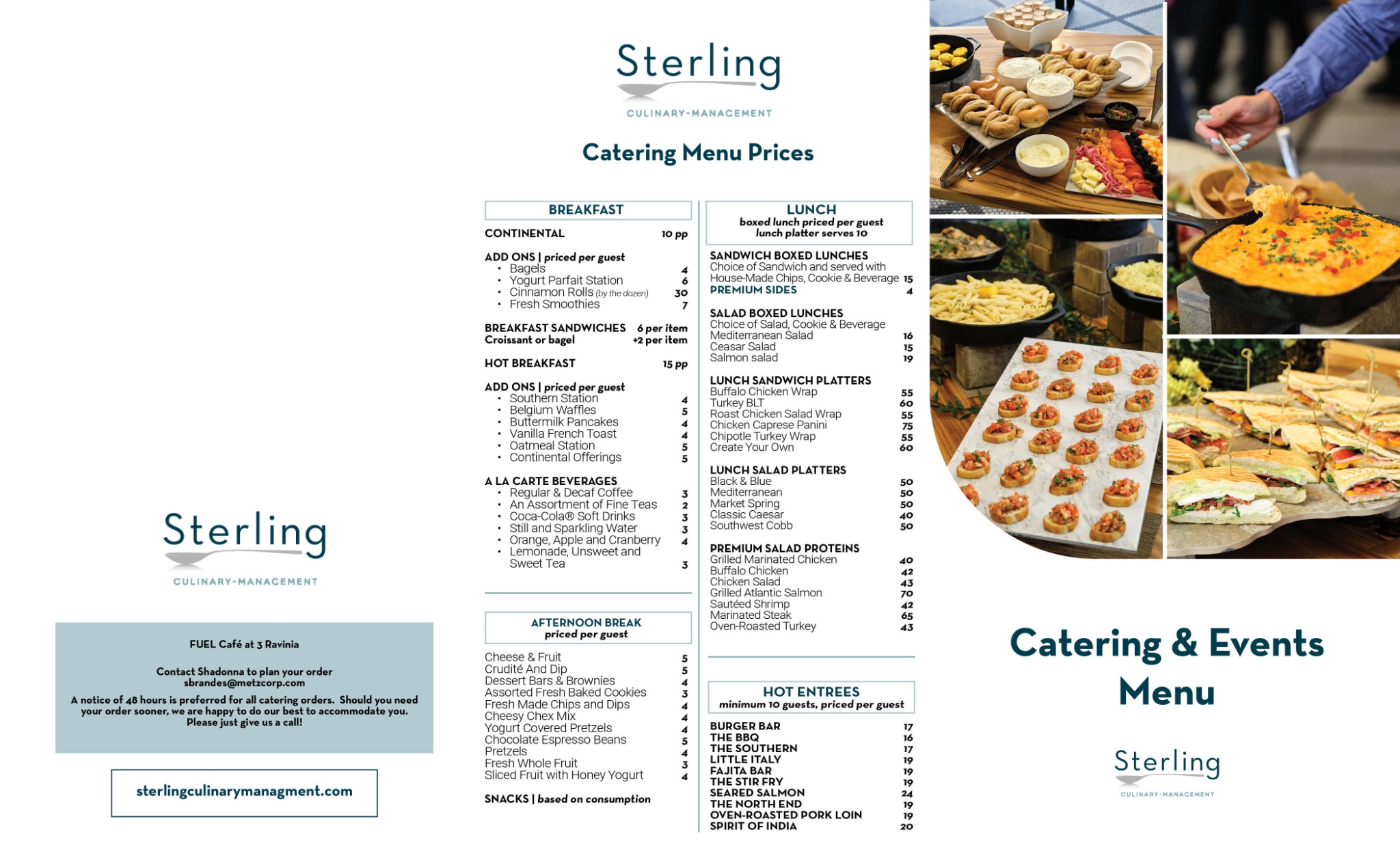 Sterling Culinary Management catering menu cover