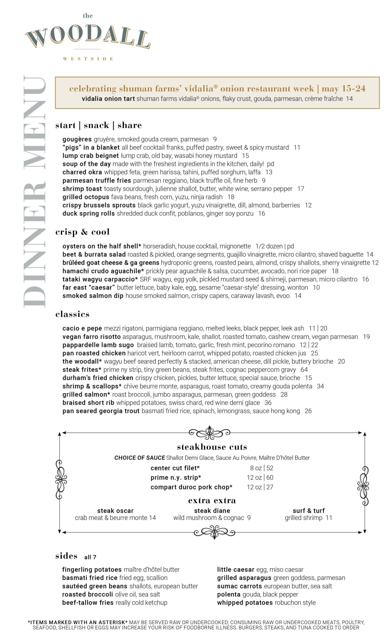the Woodall dinner menu